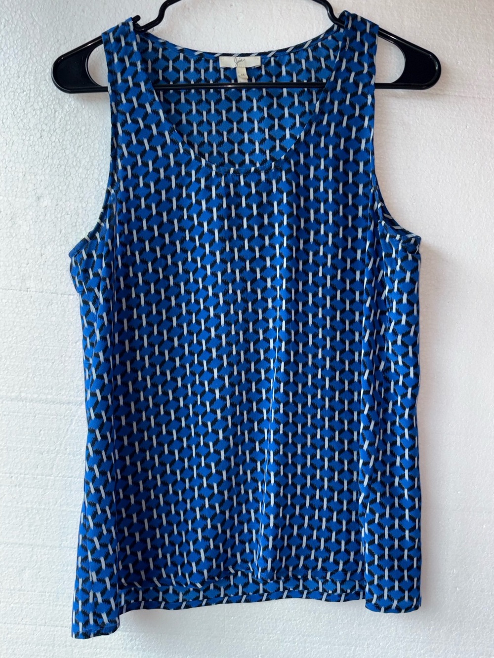 Joie 100% Silk Sleeveless Blouse Geometric‎ Print Scoop Neck Tank Top Blue